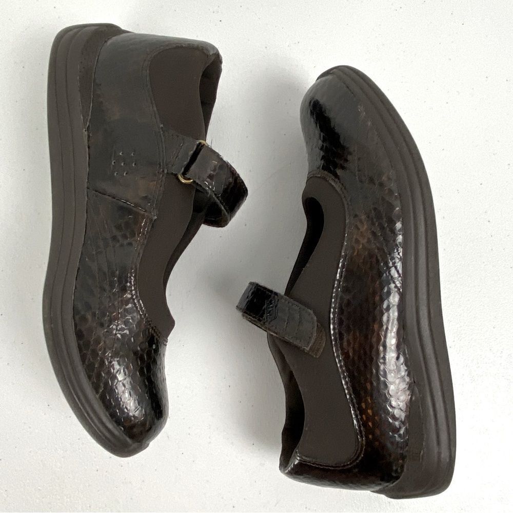 Drew Rose Womens Brown Snake‎ Print Leather Mary Jane Loafer Shoes Academia Sz 8 - Picture 6 of 12